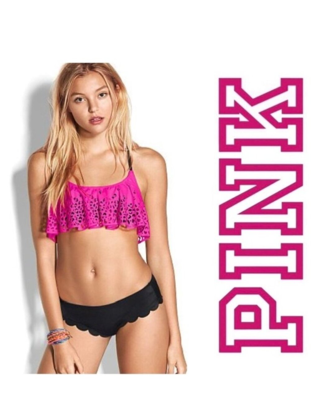 Victoria's Secret PINK | Black Scalloped Edge Bikini Bottoms | Size Small